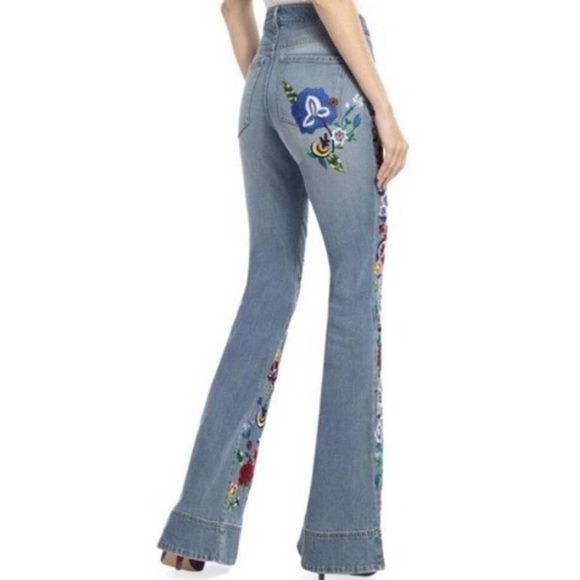ALICE + OLIVIA Embroidered Ryley Bell Bottom Jean - Picture 3 of 5